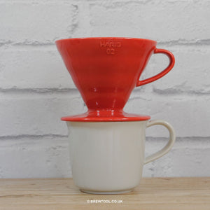 Hario V60 Ceramic Coffee Dripper in Red on Mug