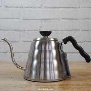 Hario V60 Buono Stovetop Kettle with Gooseneck Spout in Chrome with Label